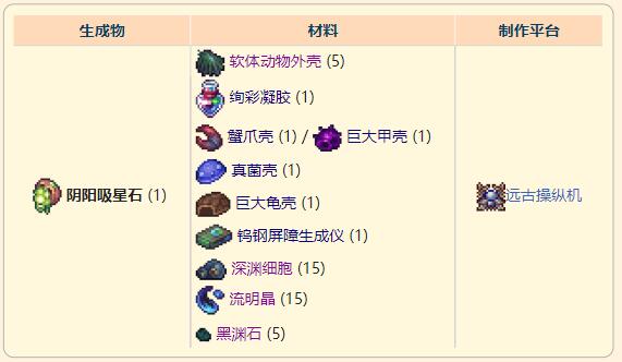 泰拉瑞亚灾厄防御型饰品阴阳吸星石合成表最新